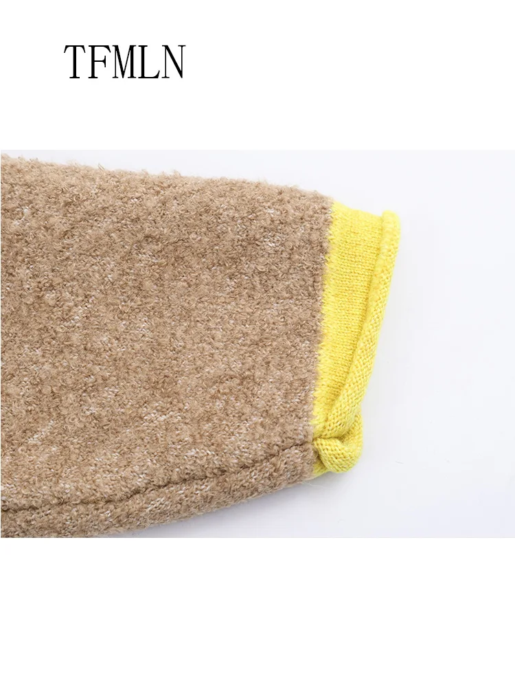 Modny damski sweter dziergany 2025 jesień zima szykowny casualowy z kieszeniami na zamek ciepły kardigan retro luźny stójka