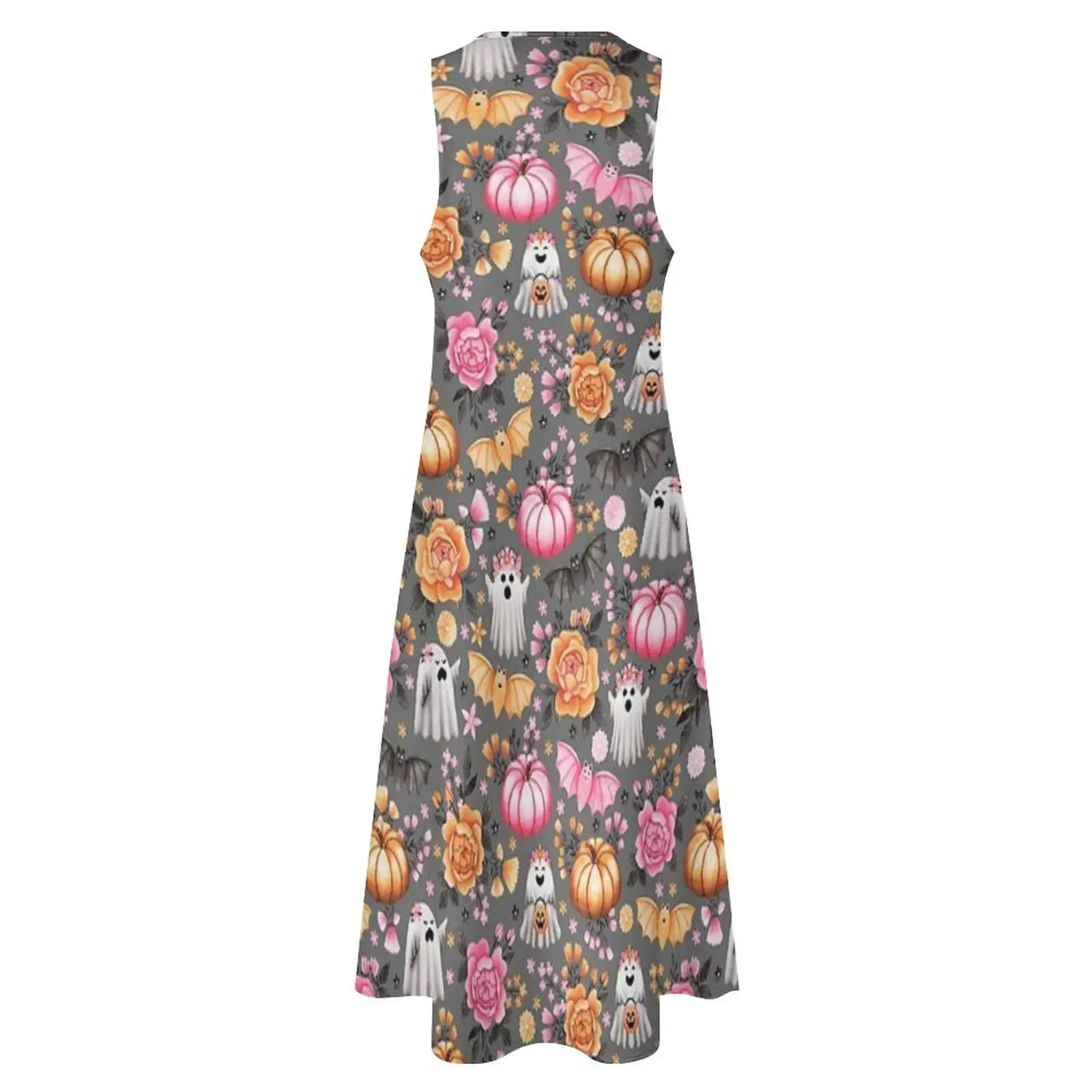Halloween florais com abóboras, morcegos e fantasmas em cinza - vestido longo de Halloween pastel vestidos de aniversário para mulheres moda feminina