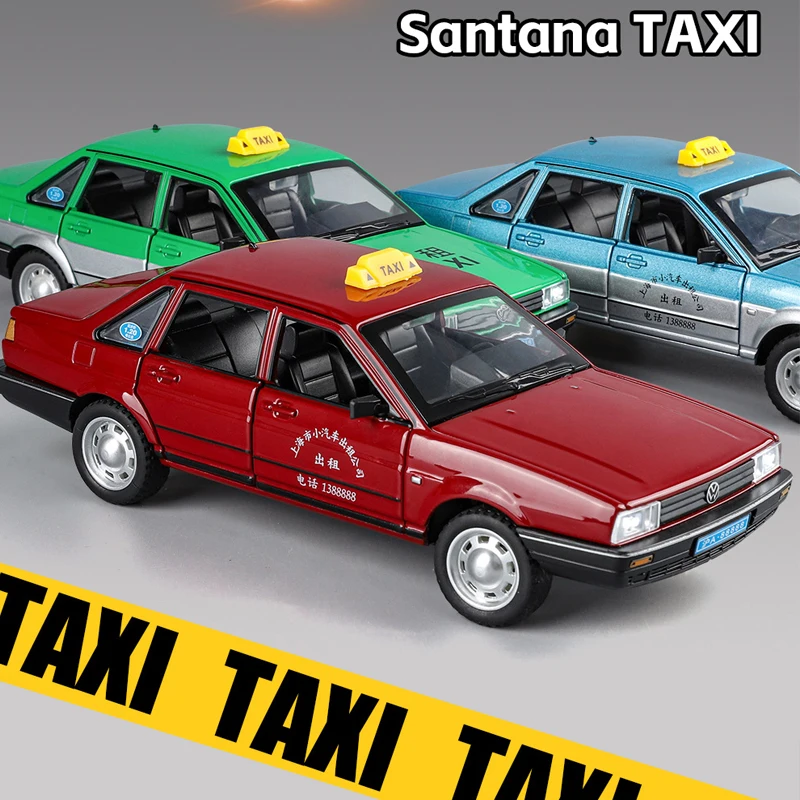 

1:24 Santana Taxi Model Diecast Metal Toy Vehicle Children Boy Birthday Gift Sound Light Collection Minaiture Voiture Home Decor