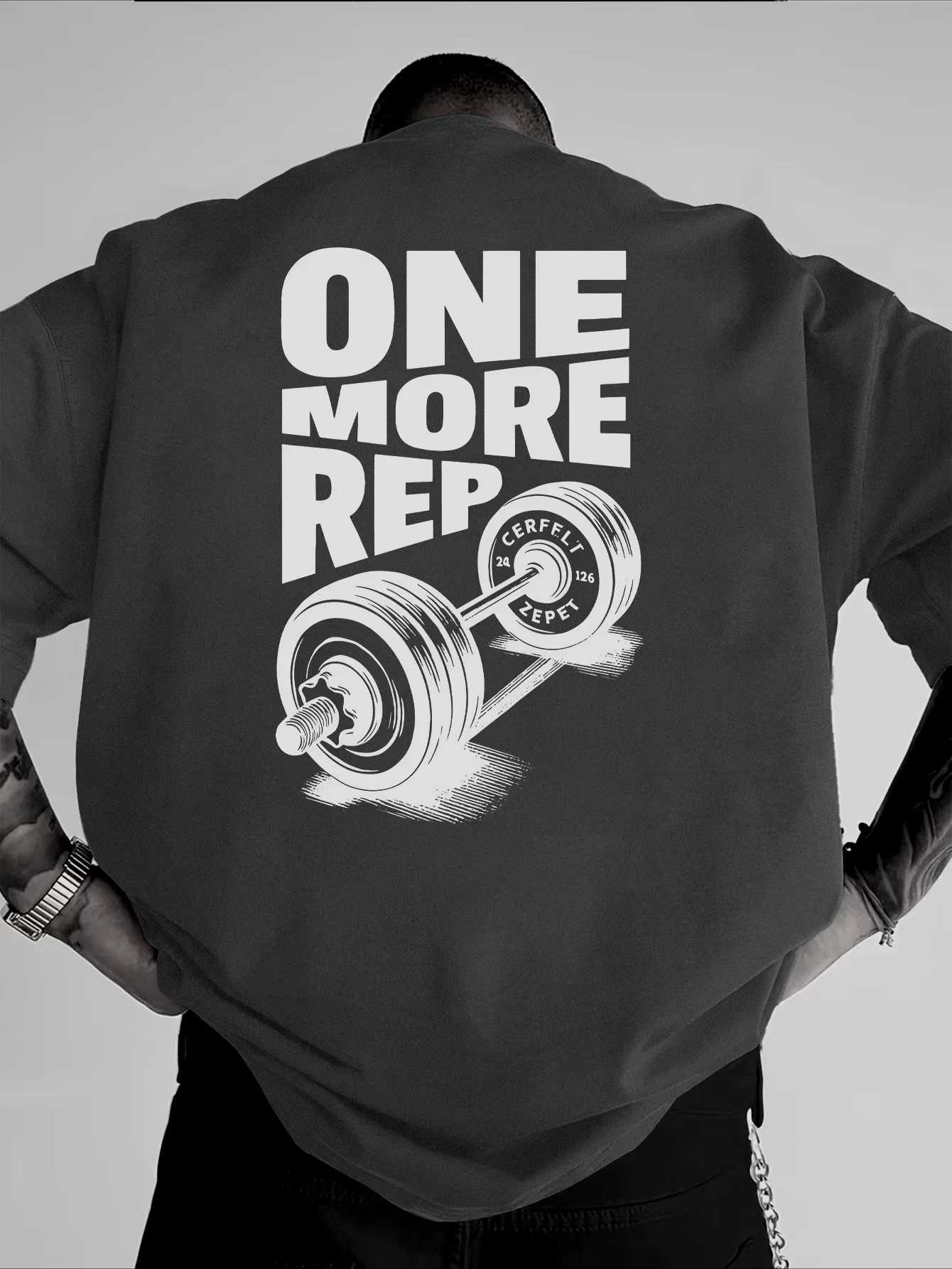 Men's T-Shirt Vintage Funny Gym Workout ONE MORE REP Weightlifting Women Streetwear Cotton Oversized Tees Short Sleeve Loose Top - view 4