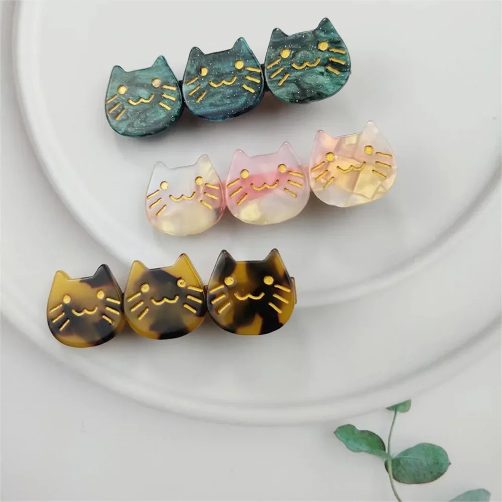 Cute Three Cat Acetate Hair Clips Vintage Animal Hair Accessories for Girls Sweet Colorful Shark Hairpin Ladies\' Fashion Jewelry