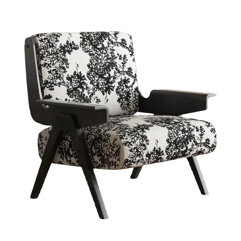 

Retro single sofa home living room balcony lazy solid wood black designer French casual chair