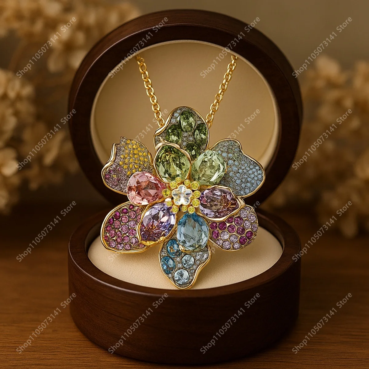

2025 Fashion Noble and Gorgeous Flower Zircon Necklace Pendant Versatile Banquet Colorful Jewelry High Quality - Lover Gift