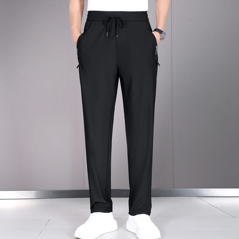 

Мужские летние брюки из ледяного шелка 2025: Новинка, тонкие, охлаждающие, свободные, прямого кроя, быстросохнущие, с эффектом кондиционирования воздуха, длинные, повседневные