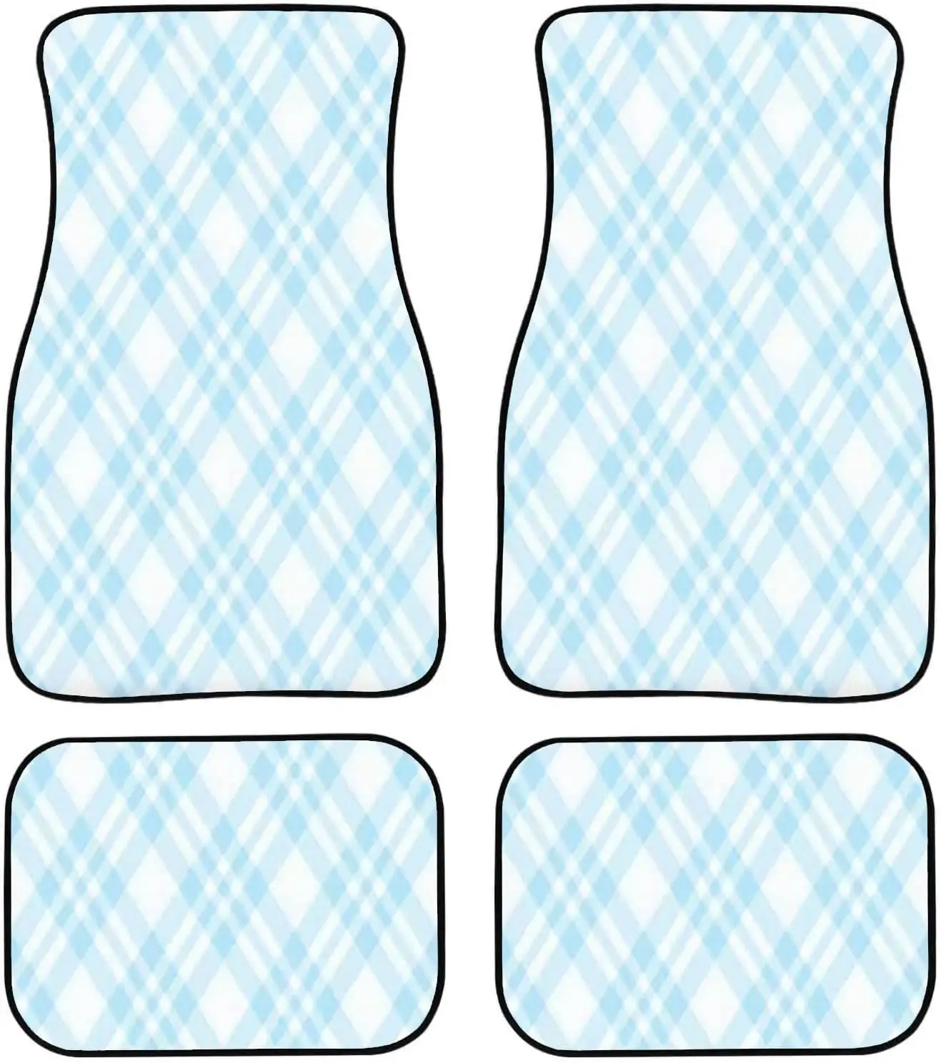 Car Floor Mats - Checkered tablecloths Endlessly Light Blue Carpet Floor Mats for Cars, Anti Slip Rubber Auto Interior Decor