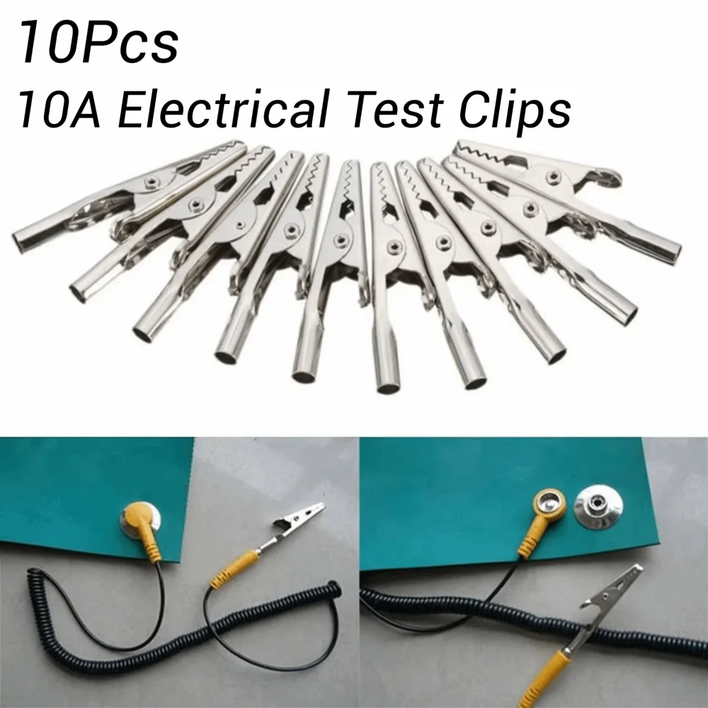 10Pcs/Set Durable 51mm 10A Alligator Clips Metal Nickel Plated Crocodile Clip Single Prong Battery Clamps Cable Lead