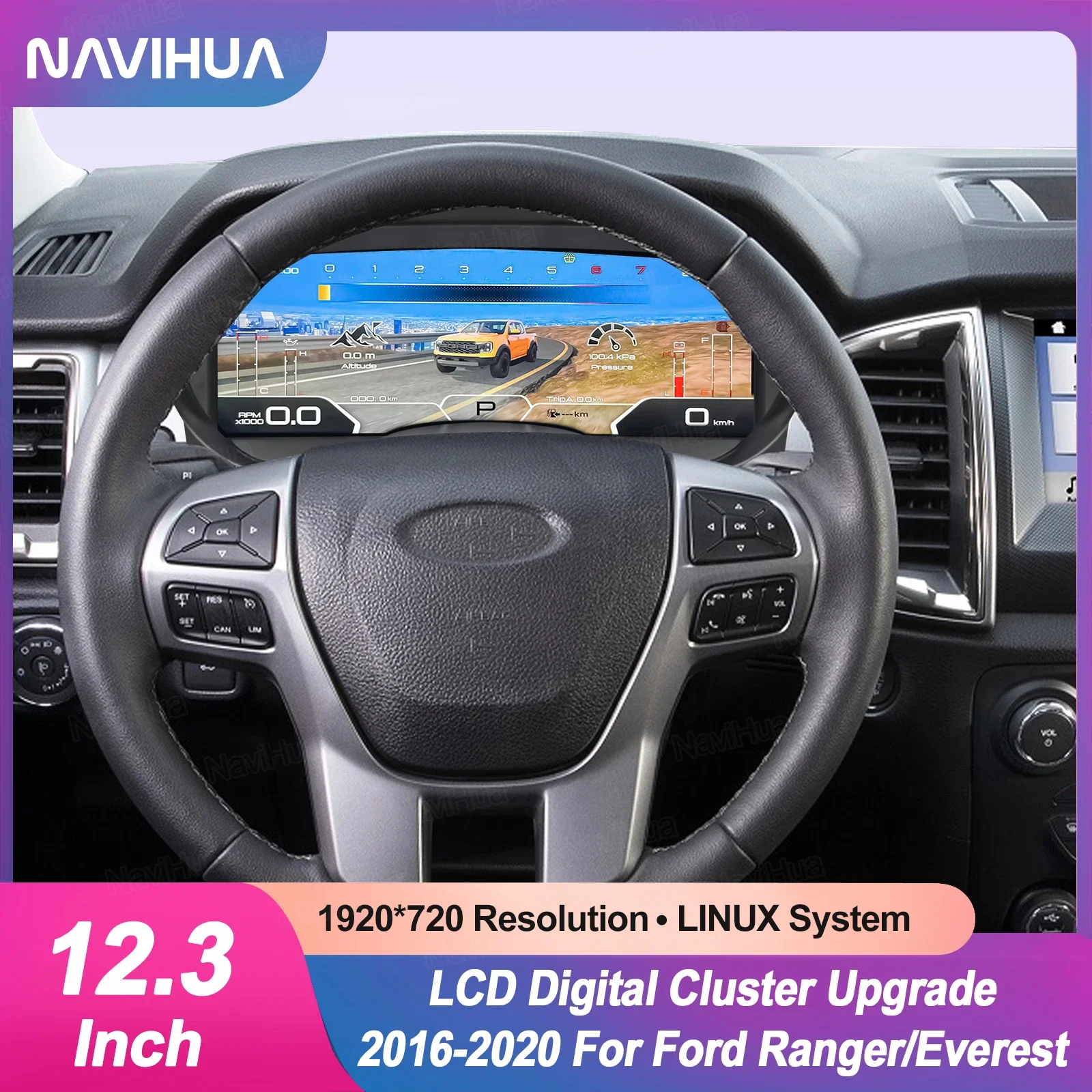 

Navihua Virtual Cockpit автомобильный цифровой кластер автоматический спидометр ЖК-инструмент Linux система для Ford Ranger/Everest 2016-2020