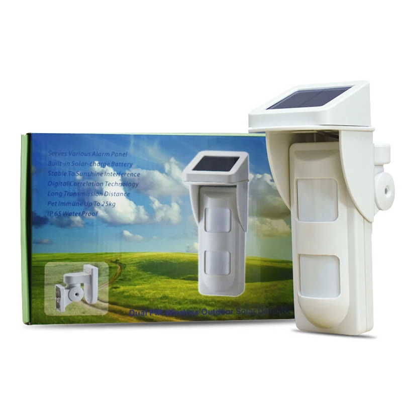 Wireless Outdoor Solar Motion Sensor 433MHz EV1527-2PIR Tech Pet Immune, Anti-Tamper 100 Degree 12M Detection for Alarm System