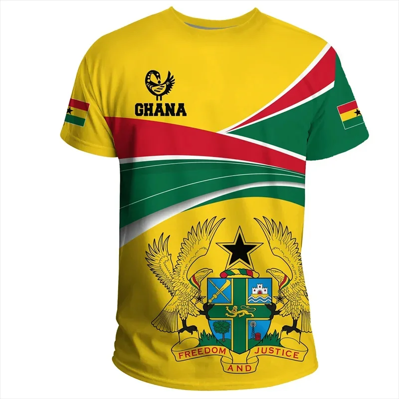 Tigre African Country Flag Pattern T Shirt For Men Ghana National Emblem 3D Print T-Shirts Summer O-Neck Short Sleeve Tees Tops