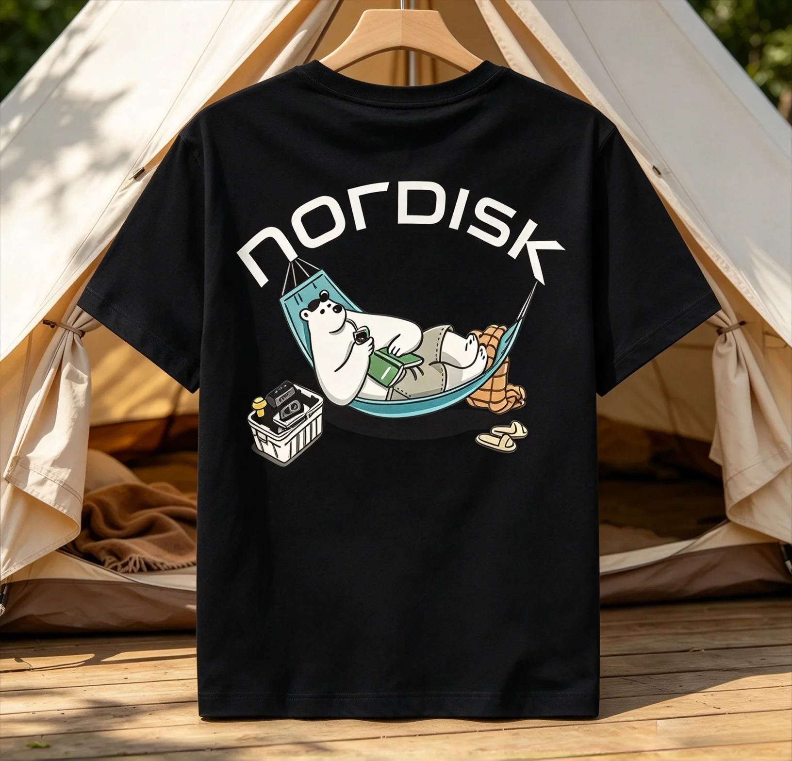 2026 New Outdoor Family Matching Unisex Oversized T Shirt Camping Polar Bear Hammock Graphic Outdoor Streetwear Loose Cotton Tee