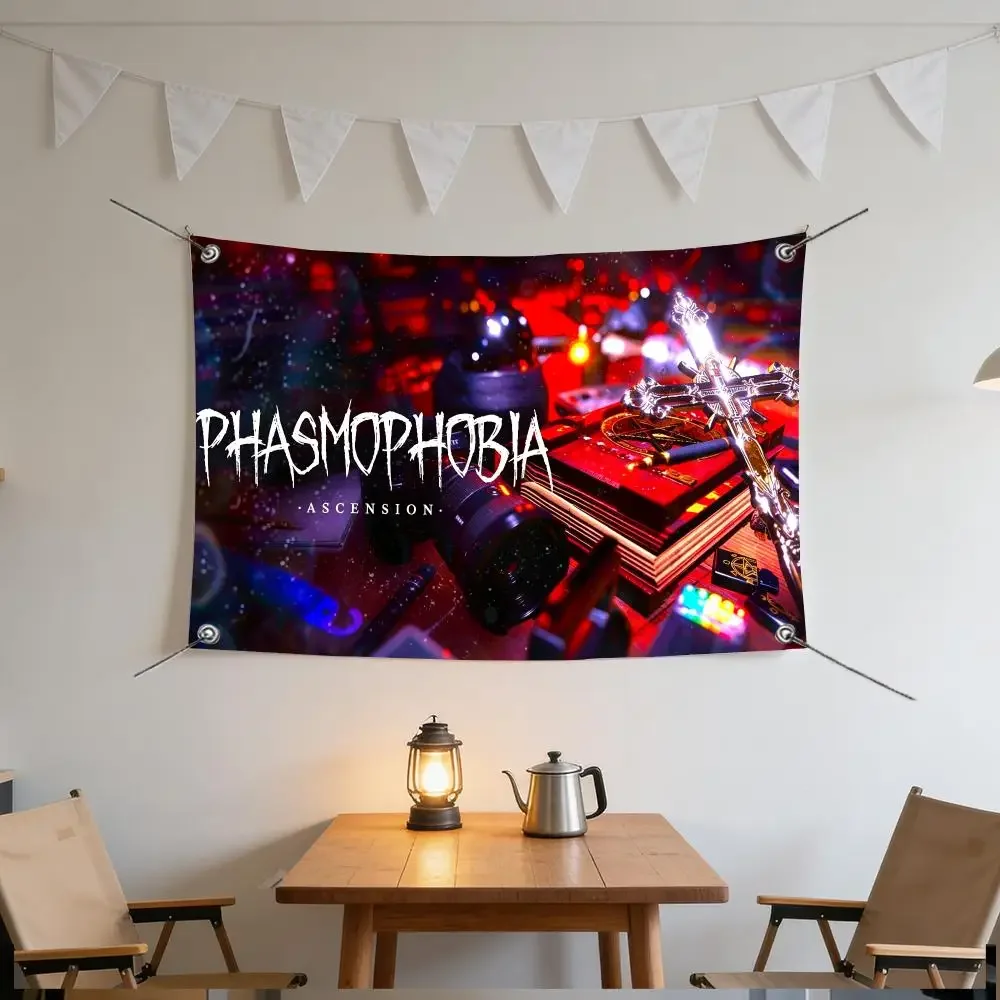 Game Horror Ghost Phasmophobia Co-op Flags Specialized for indoor and outdoor home decorations, outdoor camping, and bar parties