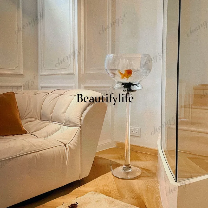 A95 floor-to-ceiling fish tank glass transparent living room small vertical wine glass type large wine glass high vase