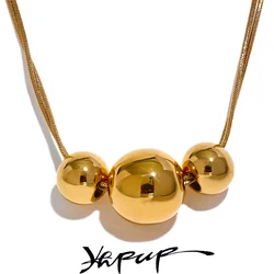 Yhpup 316l Stainless Steel Round Beads Chain Pendant Necklace 18K PVD Plated Metal Women Fashion Daily Trendy Jewelry Gift