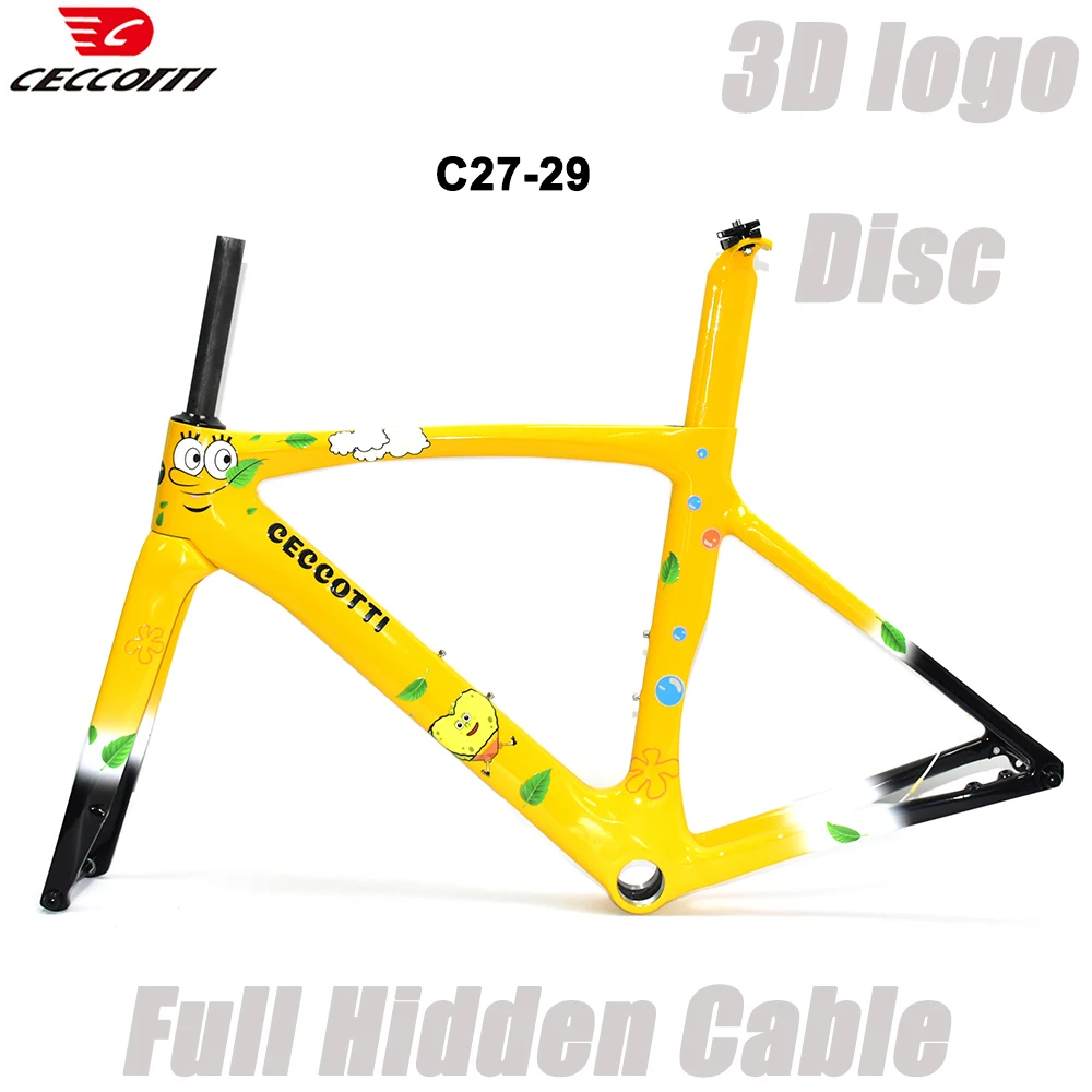 CECCOTTI 3D Logo Carbon Road Bike Frameset With Handlebar Full Hidden Cable Design Bicycle Frameset