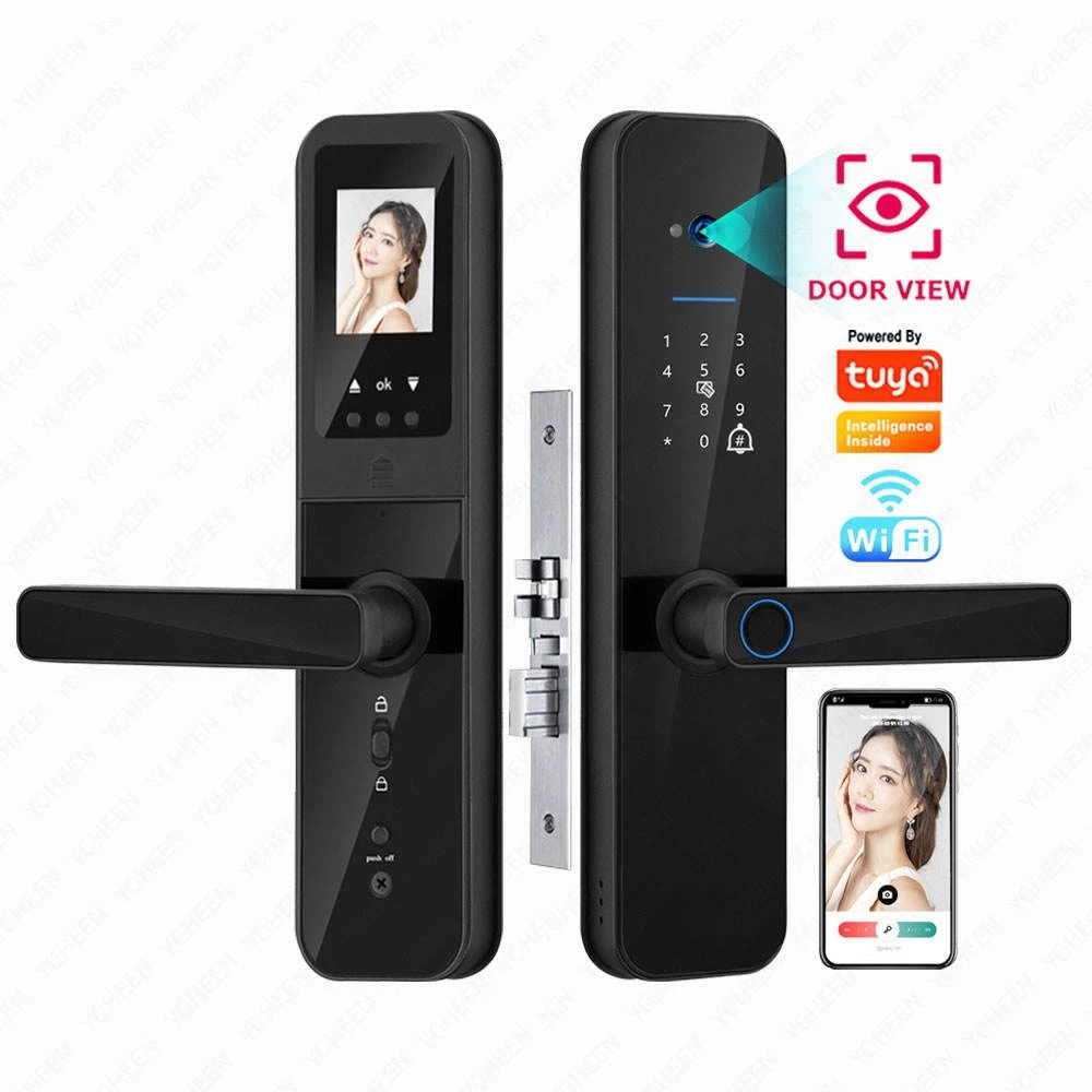 

HD Screen Digital Door Lock Tuya Wifi Biometric Fingerprint Smart Locks Video Keys Combination Electronic Door Lock