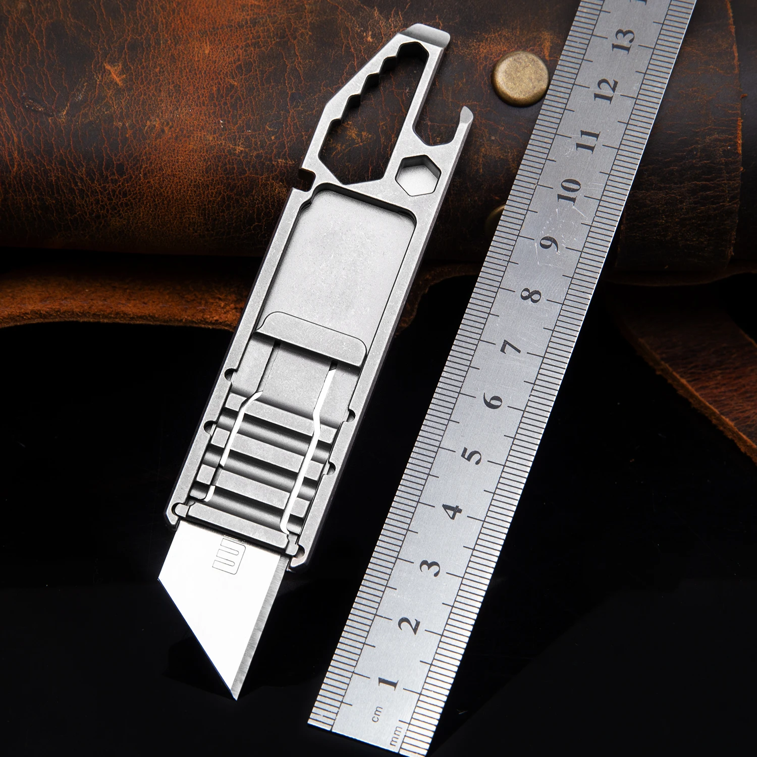 Titanium Alloy Utility Knife Multi-function Tool EDC Portable Outdoor Sliding Blade Knife Metal Ruler Bottle Opener