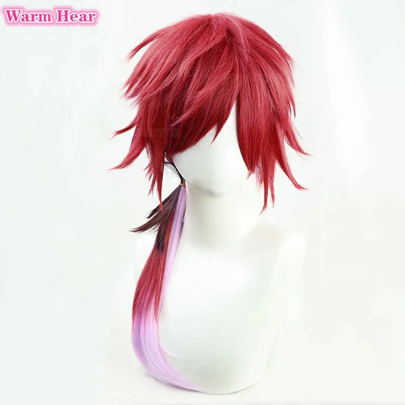 Qq34VTuber NIJISANJI EN Lauren Iroas Cosplay largo 60 cm gradiente rojo resistente al calor pelucas de fiesta de pelo sintético + peluca gratis
