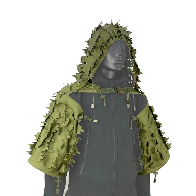 Taktischer Ghillie-Anzug, atmungsaktive Ghillie Viper Hood mit 3D-Blattstreifen, Scharfschützmantel für Wargame, Jagd, CS – Detail 10