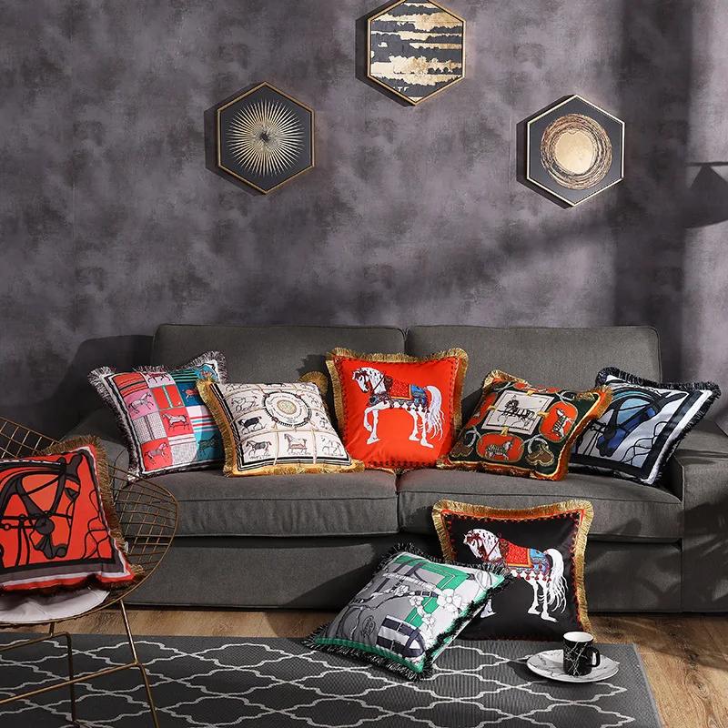 Romanesque Luxury Velvet Tassel Pillowcase Double Sides Print Luxurious Cushion Cover Ultra Soft Sofa Throw Pillows 45x45cm