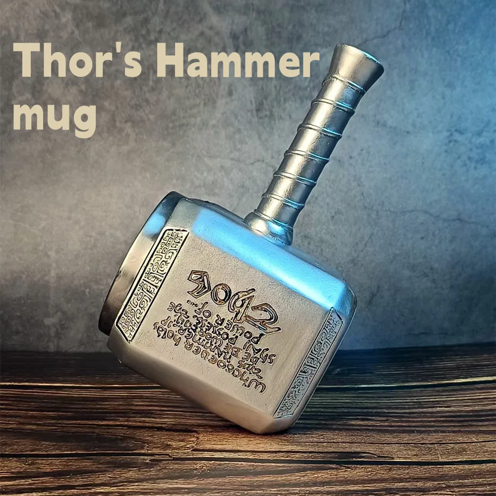 Thor Hammer Mug for Beer, Mjolnir 3D Coffee Cup, Sculpted Stainless Steel, Resin Beer Mug, Birthday Gift, 450ml