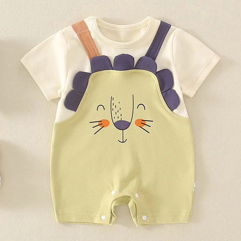 Newborn Baby Romper Suspenders Stripe Comfortable and Cute Round-neck Jumpsuit