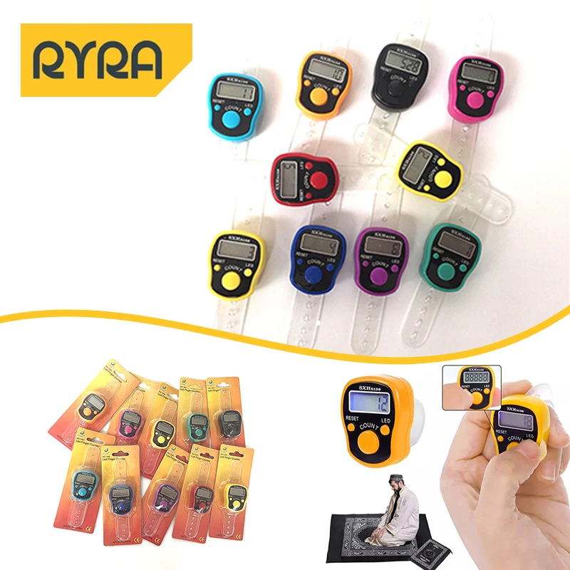 1pc E-counter Digital Electronic Handheld Tally Counter Clicker With Finger Ring Portable Finger Counter People Muslim Prayer