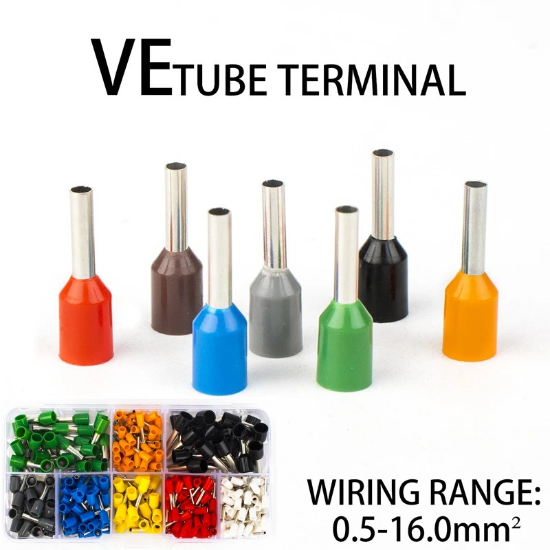 VEtube Terminal Pure Copper Bootlace Cooper Ferrules Wire Crimp Connector Cord Pin End Terminal Ferrule Crimping Kit Box-packed