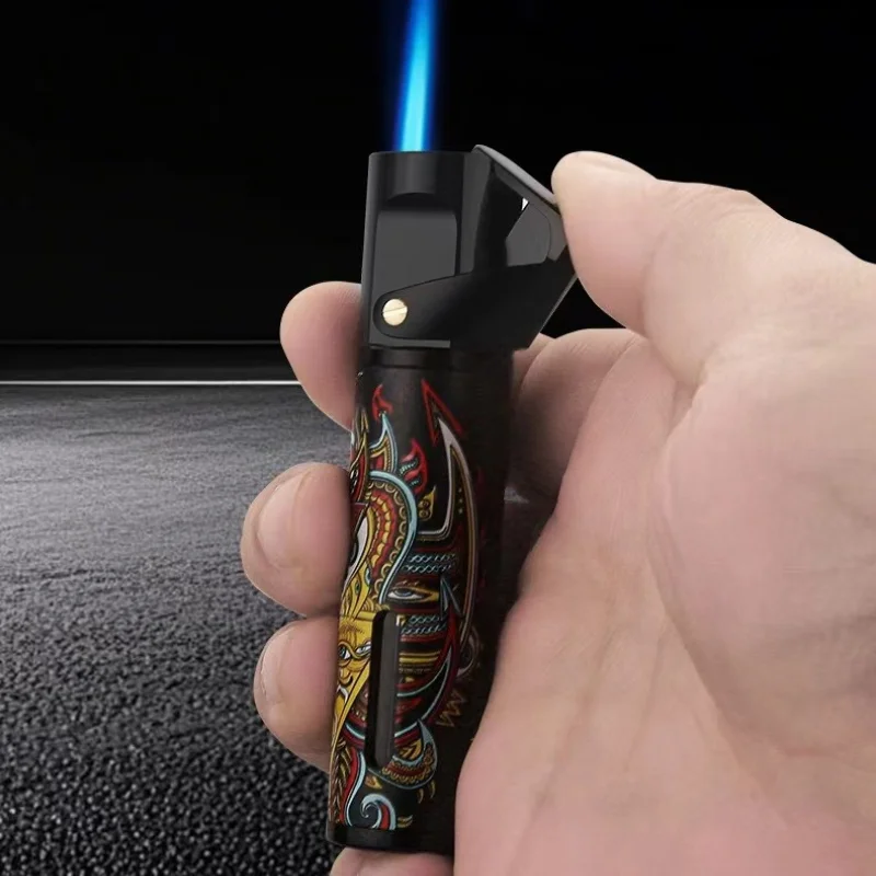 New Tactical Turbo Torch Lighter - Metal Grinding Wheel, Windproof Butane, Cigar-Specific & Mini Welding Gun, Smoking Accessory
