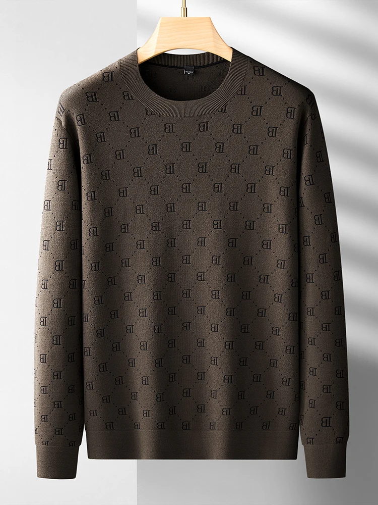 

Мужской свитер большого размера с круглым вырезом, вязаный, из смесового шелка, свободного кроя, модный городской стиль, зимний, повседневный, с длинным рукавом, для делового и повседневного стиля