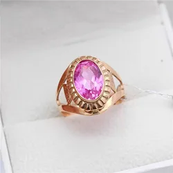 Classic 585 Purple Gold Inlaid Pink Gemstone rings for women Plated   14K Rose Gold Exquisite Elliptical Ring Wedding Jewelry