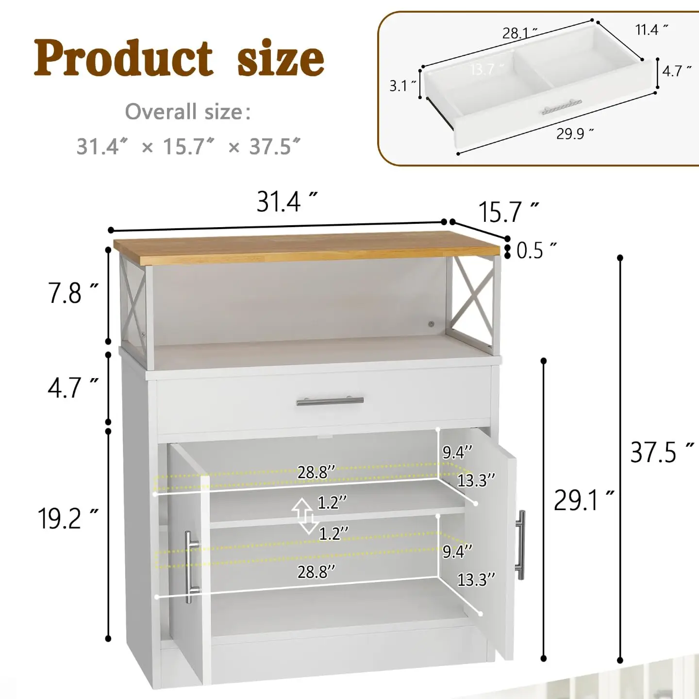 Coffee Bar Cabinet, Farmhouse Kitchen Storage Cabinet with Adjustable Shelf, 31“ Modern Sideboard Buffet Table for Kitchen, Dini