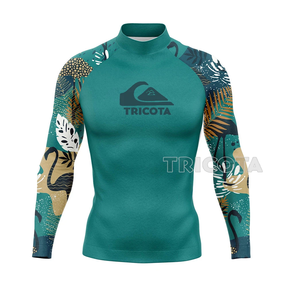 Men\'s Surf Shirt Sport Rash Guards Suit Quick Dry Long Sleeve Wetsuit Beach T-shirt Tights Surf Guard Top Clothes Swimsuit UV