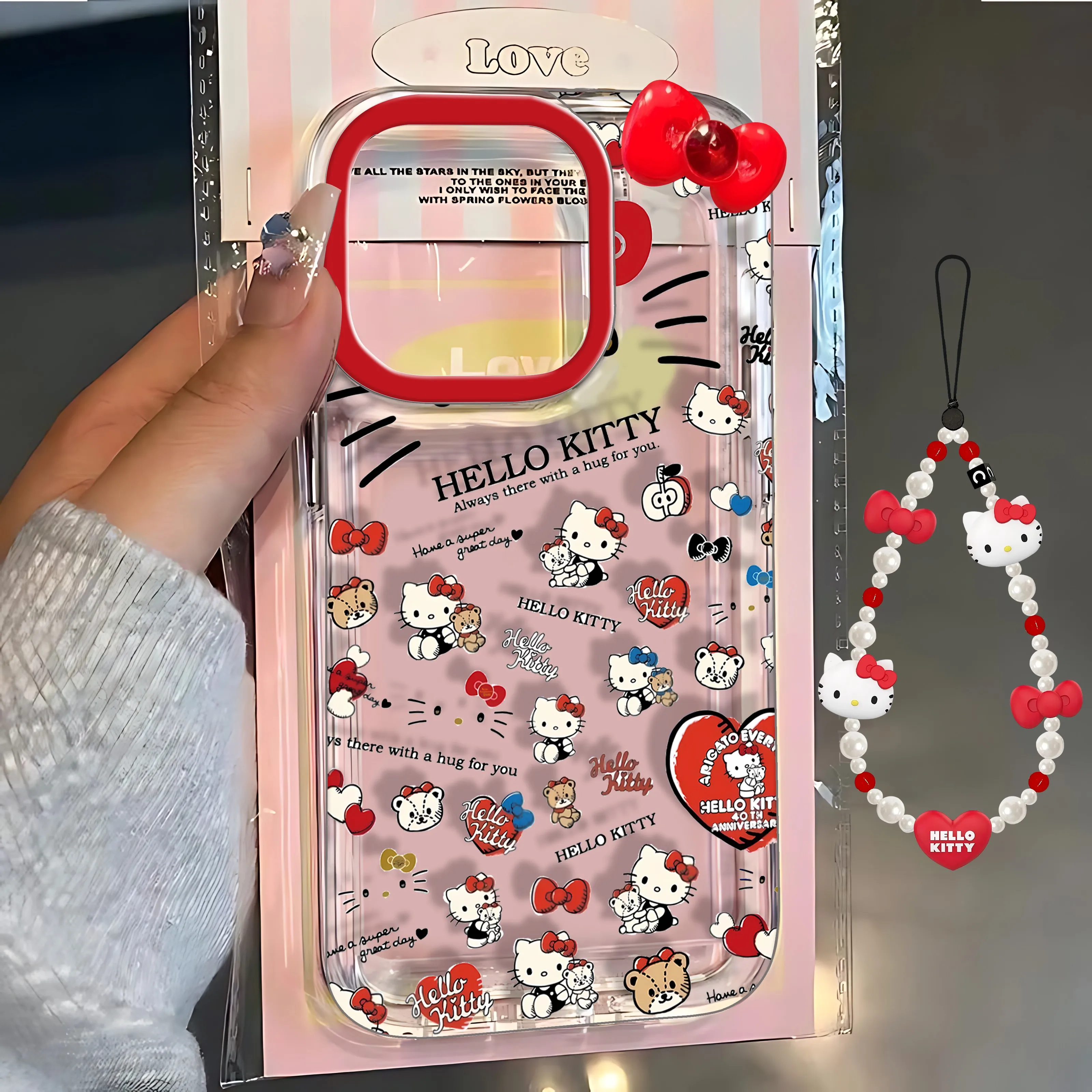 Cute Hellokitty 3D Bow with Lanyard Phone Case for IPhone 16 15 14 13 12 11 Mini Pro Max X XR XSMax 7 8 Plus Soft TPU Back Cover