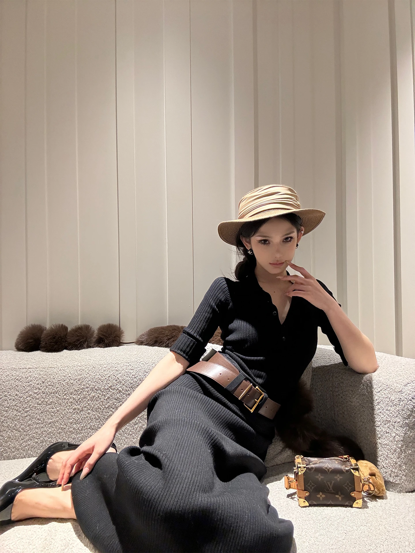 

ChiclyNana Sli Ne Knitted Jumpsuit with Belt High Waist Skirt Set for Women Faionable Spring Outfit
