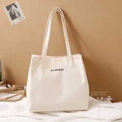 Canvas Women Shoulder Shopper Bag Japanese Female Student Book Tote Bags 2024 Large Blank Fashion Cotton Cloth Woman Handbags