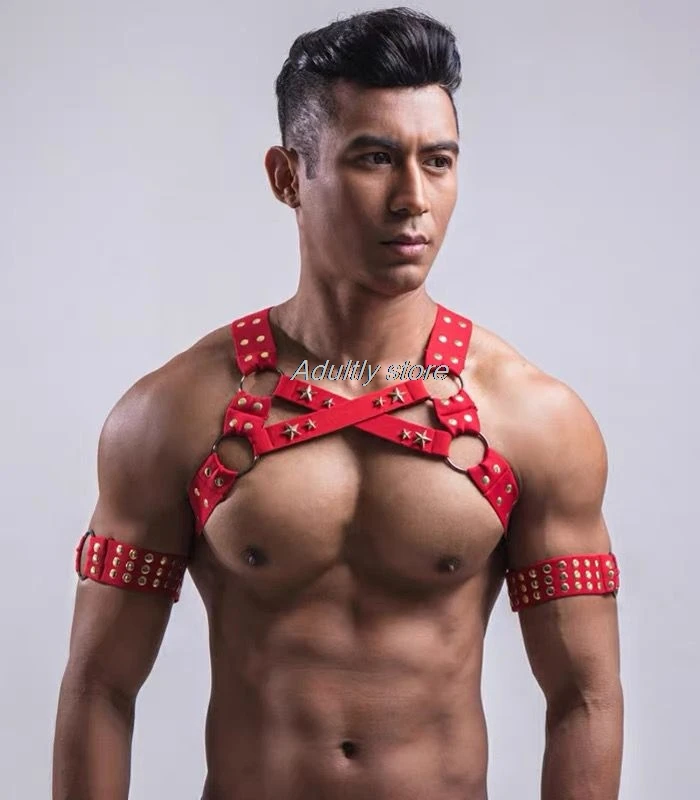 

Muscle Man Pole Dance Costume Chest Harness for Men Adjustable Suspenders Bondage Body Harness Gothic Clothing Accessories
