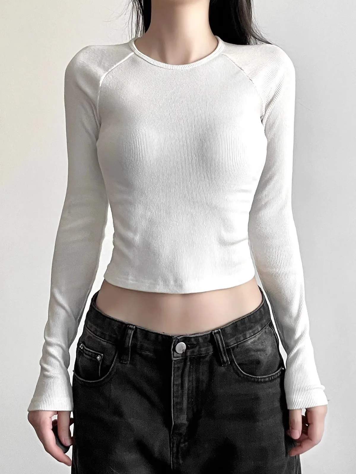 Vintage Flared Long Sleeve Corset Crop Tops Women Aesthetic Grunge Printted Tees Gothic Round neck T-shirts Y2K Tops Tees Street