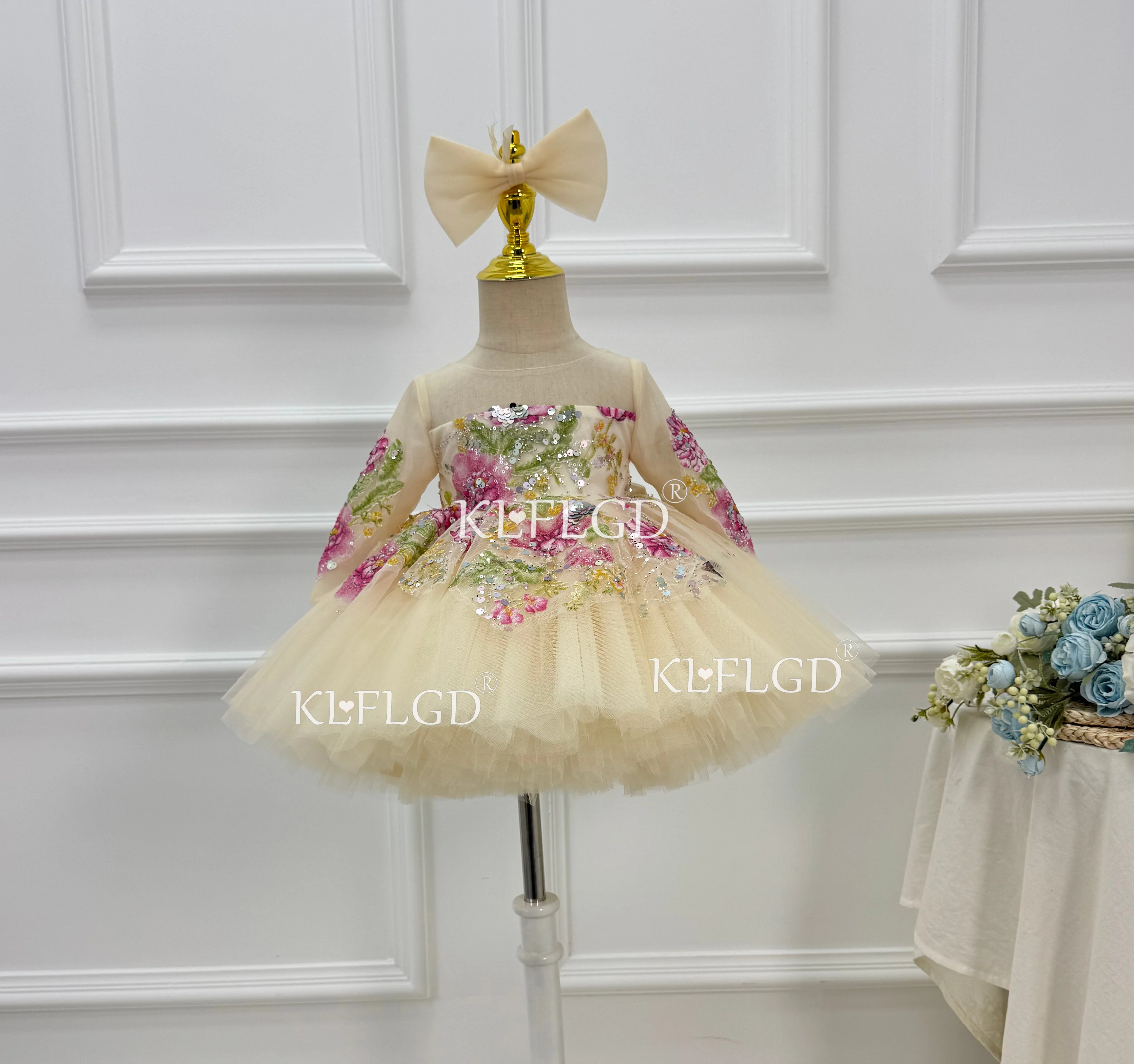 Flower Girl Wedding Dresses Tulle Embroidered Flowers Princess Dresses Girls Beauty Pageant Evening Dresses Special Occasion Dre view 2