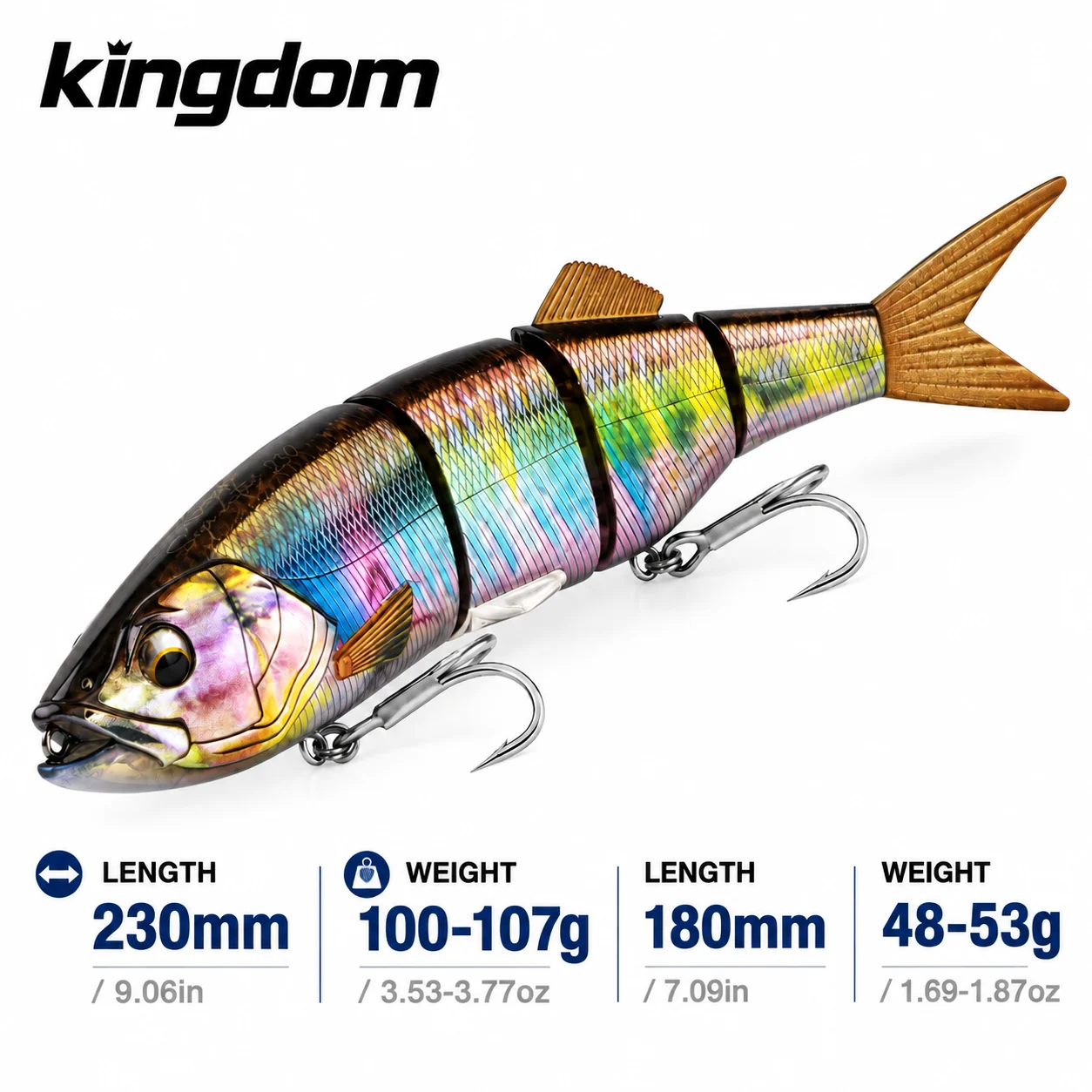 Isca de Pesca Swimbait Multiarticulada Kingdom 180mm 230mm Flutuante e Afundante Isca Segmentada Realista para Pesca de Robalo, Lúcio e Peixe-Musky
