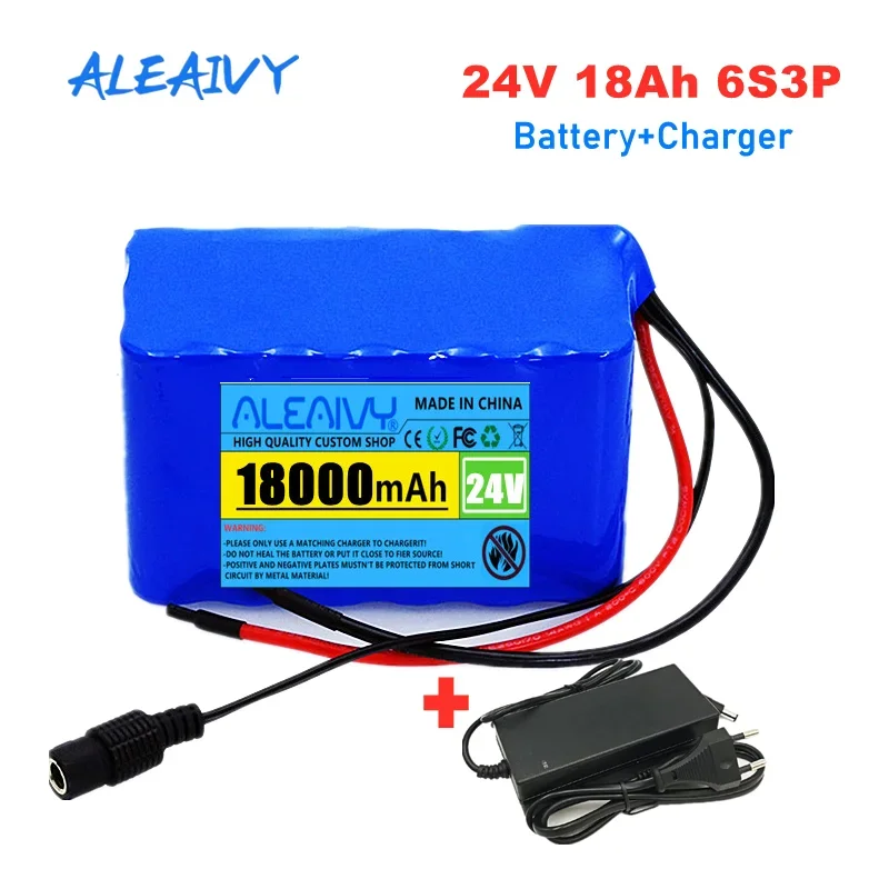 

Aleaivy 24V 18Ah 6S3P 18650 rechargeable lithium battery pack for 25.2V 18000mAhet electric bicycle Kick scooter, 29.4V charger