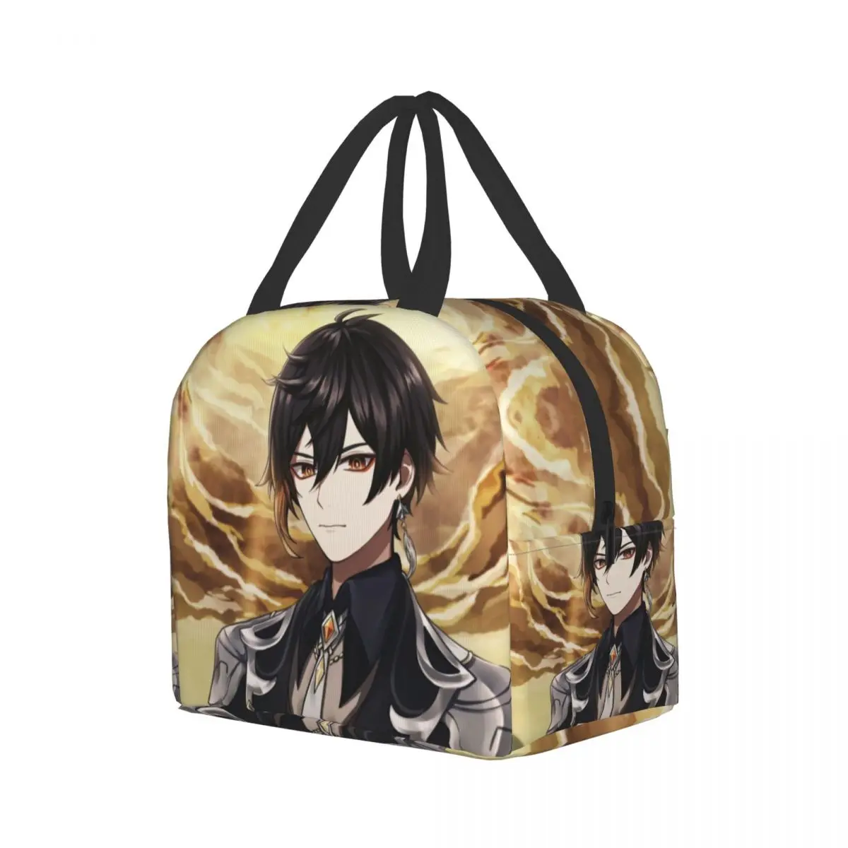 Zhongli Genshin Impact Insulated Lunch Bag for Kids Women Anime Game Cooler Thermal Bento Box Outdoor Camping Travel Picnic Bags