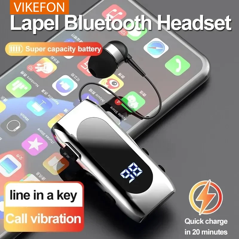 VIKEFON K55 Lavalier Business Bluetooth 5.2 Headphone Talk Time 20 Hours LED Digital Display Noice Cancelling Wireless Earphones