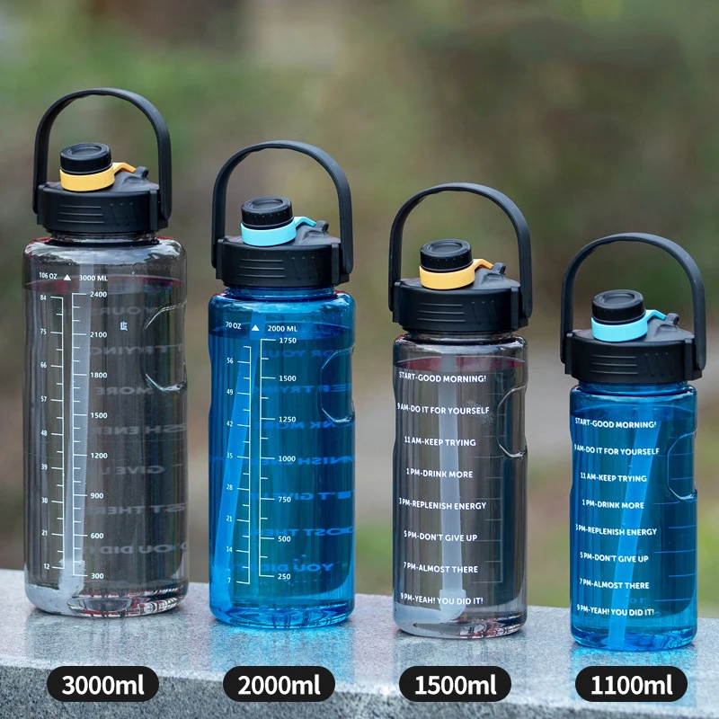 3 Liter Water Bottle with Straw 2L 1L Large Big Motivational BPA Free  School gym Sports Drinking Bottle - AliExpress 15