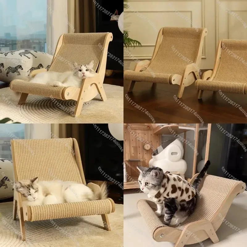 Wooden Cat Scratching Board Lounge Chair Pet Hammock Durable Non Slip Scratch Resistant Bed for Kittens
