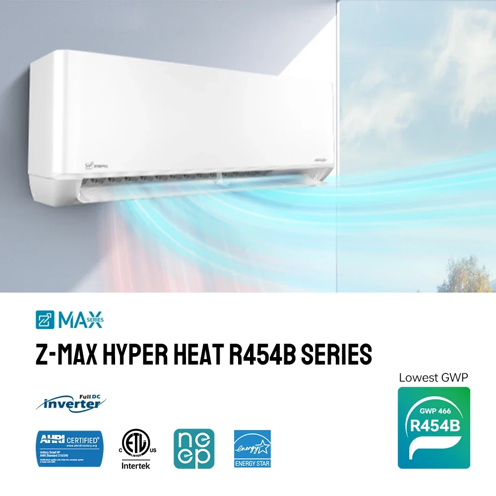 R454B AHRI & ETL Certificated SEER2 20 18000btu 115V 60Hz Inverter Heat Pump Mini Split Air Conditioners Mist For North America