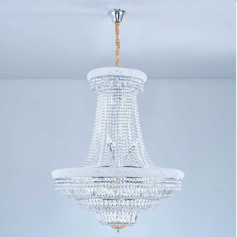 

Villa Silver Metal Clean Crystal Chandelier Stairwell Simple Engineering Model Room Living Room Dining Room Crystal Pendant Lamp