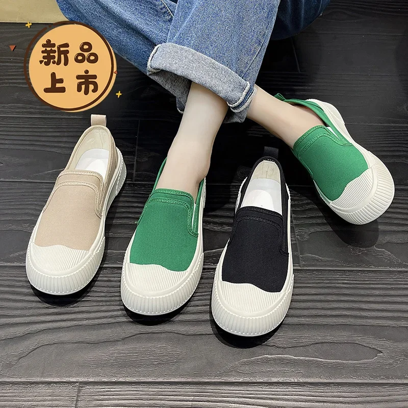 

2023 New Thick-soled Women's Shoes Canvas Loafers Slip-on Flat-bottom Casual Platform Ladies Shoe Women Design Sneakers Shoes