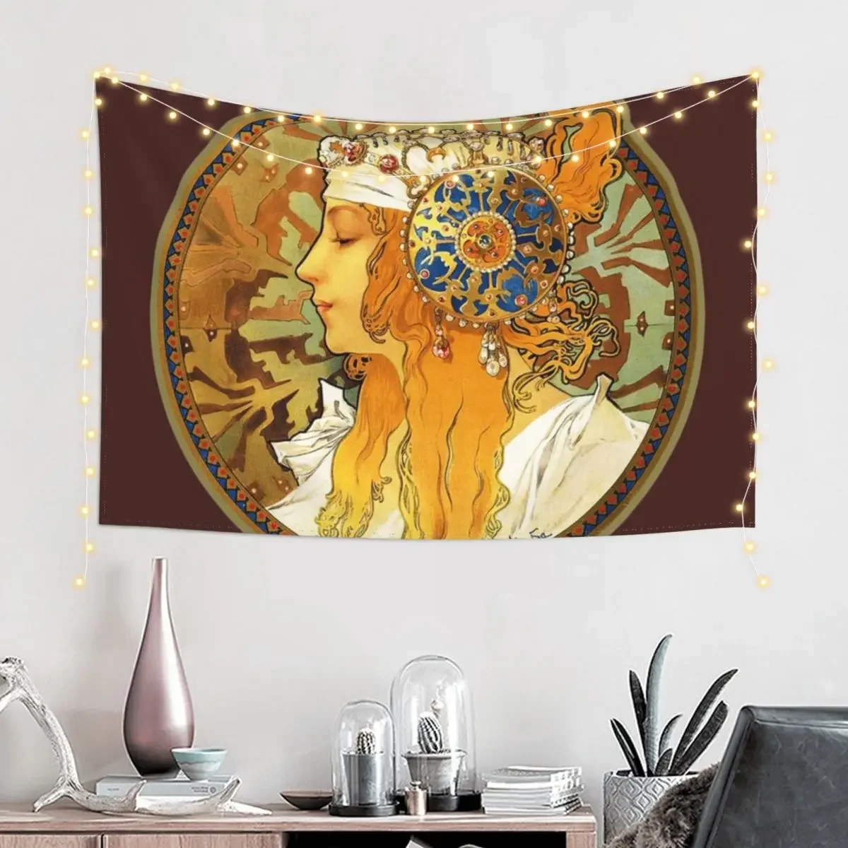 HD Byzantine Heads: Blonde (1897) Mucha T shirts/Pillows/and more Tapestry Aesthetic Home Decor Anime Decor Wall Decor Tapestry