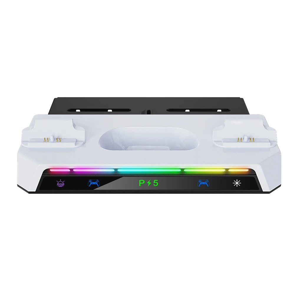 طقم تثبيت على الحائط مع محطة شحن وحدة تحكم مزدوجة وإضاءة RGB مع حامل سماعة الرأس للقرص النحيف PS5/PS5 ووحدة التحكم الرقمية #2