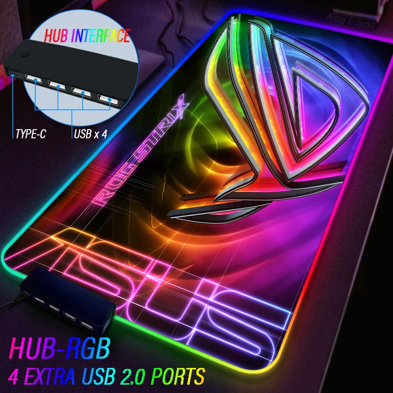 Imagem -03 - Personalização Rgb Luminous Mouse Pad Enorme Tapete de Mesa Roge Extensões do Hub Usb Portas Led com Luzes Deslumbrantes